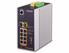 Planet průmyslový L3 PoE switch, 8x1Gb + 2x1Gb SFP, 802.3bt 90/360W, -40 až 75°C, dual 48-56VDC, fanless