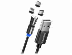 Colorway Datový Kabel 3v1 Lightning+MicroUSB+USB-C/ Magnetic/ 2.4A/ Nylon/ Magnetic Rotation 540°/ 1m