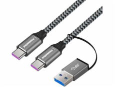 PremiumCord kabel USB-C (USB 3.2 GEN 2, 5A, 100W, 20Gbit/s) bavlněný oplet, 2m