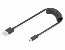 DIGITUS USB Typ A na USB  Typ C Pružinový kabel TPE USB 2.0, PD60W Max; 1m