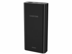 CANYON powerbanka PB-2001, 20000mAh Li-poly, Input 5V/2A microUSB + USB C, Output 5V/2.1A USB-A, černá