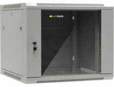 Závesná skriňa NetRack 19, 9U/600x600mm - šedá, presklené dvierka, otváracie boky - 019-090-66-021