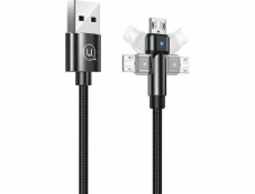 Usams USB kabel USAMS U60 2A microUSB opletený otočný kabel černá / černá 1m SJ478USB01 (US-SJ478)