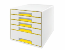Zásuvkový box Leitz WOW CUBE, 5 zásuvek, bílá/žlutá