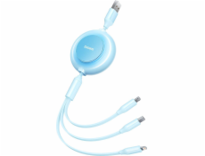 Baseus Bright Mirror 2, USB kábel 3 v 1 pre micro USB/USB-C/Lightning 3,5 A 1,1 m (nebesky modrý)