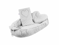 Luxusní hnízdečko s polštářkem a peřinkou New Baby Srdíčko šedé