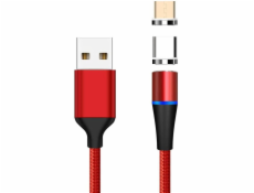 PremiumCord Magnetický micro USB a USB-C nabíjecí a datový kabel 1m, červený