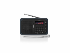 NEDIS přenosné rádio/ FM/ napájení z baterie/ síťové napájení/ digitální/ 3.6 W/ výstup pro sluchátka/ černo-šedé