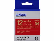 Epson zásobník se štítky – saténový pásek, LK-4HKK, zlatá/červená, 12 mm (5 m)