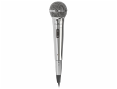NEDIS kabelový mikrofon/ Kardioid/ odnímatelný kabel 5m/ 600 Ohm/ -72 dB/ jack 6.35 mm/ vypínač/ kov/ stříbrný