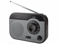 NEDIS přenosné rádio/ AM/ FM/ napájení z baterie/ síťové napájení/ analogové/ 1.8 W/ výstup pro sluchátka/ černo-šedé