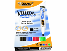 Popisovače Bic Velleda stierateľné za sucha, skosený hrot, 4 farby
