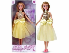 Natalia Doll 29cm ve žlutém šaty 121999 v kuličkách, korálcích, klipech, hůlkách, botách