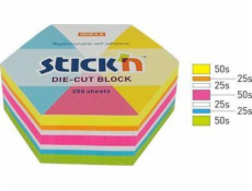 Stickn Notes šesťuholník, 61x70mm, mix 5 farieb neón + biela, 250 kariet. Stickn 21827