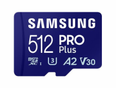 Samsung paměťová karta 512GB PRO Plus micro SDXC CL10 U3 (č/z: až 180/až 130MB/s) + SD adaptér