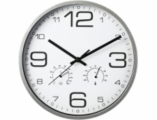 Nástěnné hodiny s teploměrem a vlhkoměrem 30 cm stříbrný rám