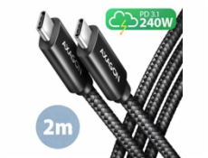 AXAGON BUCM2-CM20AB, CHARGE kabel USB-C <-> USB-C, 2m, Hi-Speed USB, PD 240W 5A, ALU, oplet, černý