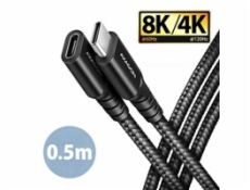 AXAGON BUCM32-CF05AB prodlužovací kabel USB-C (M) <-> USB-C (F), 0.5m, USB 20Gbps, PD 240W 5A, 8K HD, ALU, oplet, černý