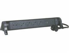 Predlžovací kábel 5x2PZ + USB A/C 1,5 m čierna