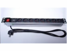 PremiumCord PDU 19 "1U, 8x230V, 2m kábel, vypínač, prepäťová ochrana