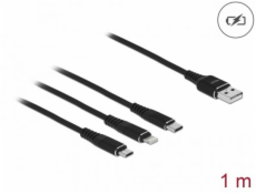 Delock Nabíjací kábel USB 3 v 1 pre Lightning™ / Micro USB / USB Type-C ™, 1 m čierna