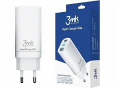 3mk nabíječka do sítě Hyper Charger 65W, GaN, 2x USB-C (PD) + 1x USB, bílá