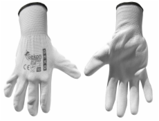 Ochranné rukavice bílé z pletené bavlny, polomáčené v PU, velikost 10" GEKO