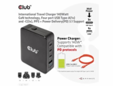 Club3D cestovní nabíječka 140W GaN technologie, 3xUSB-A, 1xUSB-C, PPS + PD 3.1 Support