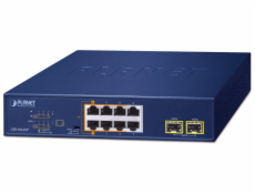 Planet PoE switch 8x1Gb + 2xSFP 1Gb, PoE 180W, 2x 802.3bt + 4x 802.3at