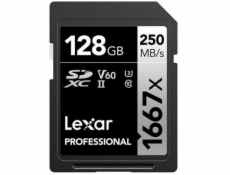 Lexar paměťová karta 128GB Professional 1667x SDXC™ UHS-II, čtení/zápis: 250/120MB/s, C10 V60 U3