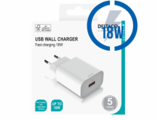 DELTACO USB-AC182, 1x USB A, Nabíjačka, biela