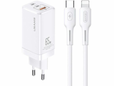 Usams USAMS Charger Lod. síť. MT 2xUSB-C+USB GaN 65W PD + USB-C-Lightning kabel 30W rychlé nabíjení bílá/bílá MTXLOGTL02 Usams USAMS Charger Lod. síť. MT 2xUSB-C+USB GaN 65W PD + USB-C-Lightning kabel 30W rychlé nabíjení bílá/bílá MTXLOGTL02