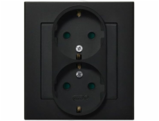 Ospel Socket Sonata double schuko se závěrkami černá metalíza (GP-2RSP/33)