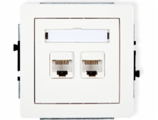 Karlik DECO počítačová zásuvka dvojitá pod omítku 2xRJ45, kat. 5e, 8pin bílá (DGK-2)