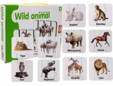 LEANToys Výukové puzzle v angličtině, divoká zvířata, 10 dílků LEANToys Výukové puzzle v angličtině, divoká zvířata, 10 dílků