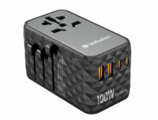 Univerzální cestovní adaptér UTA-06, 2xUSB-C, PD 100W a QC4+/2xUSB-A QC 3.0 černá Verbatim