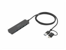 DIGITUS USB 3.0 Hub 4-Port+USB-C Adapter, SlimLine 1,2m Cable