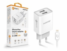 Aligator síťová nabíječka, 2x USB, smart IC, 2,4 A, kabel Lightning 2A, bílá