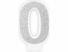 Narozeninová svíčka, číslo 0, stříbrný třpyt, 7 cm. univerzální