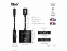 Club3D Switch, HDMI na 2xHDMI Oboustranný 2v1, 8K60Hz, 4K120Hz