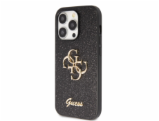 Guess PU Fixed Glitter 4G Metal Logo Zadní Kryt pro iPhone 15 Pro Max Černý Nové