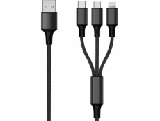 USB 2GO USB-A - USB-C + microUSB + Lightning kábel 3 m čierny (797154)
