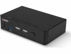 Lindy 2portový KVM prepínač, DisplayPort 1.4, USB 3.0 a zvuk, KVM prepínač