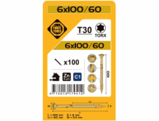 Vruty do dřeva 6 x 100/60 mm, ZN, TX30, 100 ks.