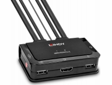 Lindy 2portový káblový KVM prepínač, HDMI 4K60, USB 2.0 & audio, KVM prepínač