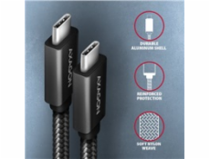 AXAGON BUCM32-CM15AB, SPEED+ kábel USB-C <-> USB-C, 1.5m, USB 20Gbps, PD 100W 5A, 4K HD, ALU, oplet, čierny