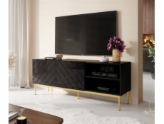 Skříň ABETO RTV na zlatém ocelovém rámu 150x42x60 černá/lesklá černá