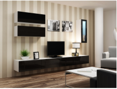 Cama Obývací skříň sestava VIGO 12 bílá/černý lesk