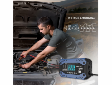 Qoltec STD AGM GEL LiFePO4  nabíjačka auto batérií 12/24 V Čierna, Modrá