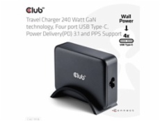 Club3D cestovní nabíječka 240W GaN technologie, 4xUSB-C, PPS + PD 3.1 Support